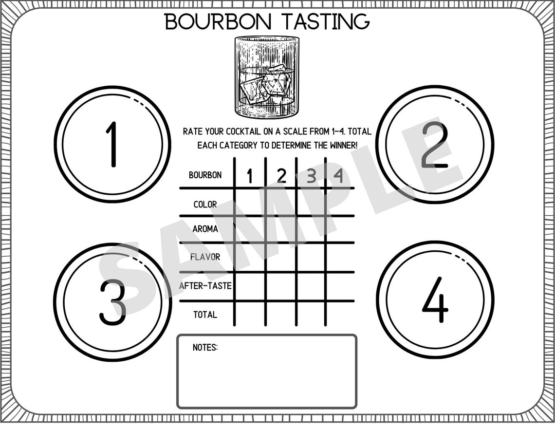 BOURBON Tasting Placemat Printable Bourbon Tasting Scorecard Bourbon ...