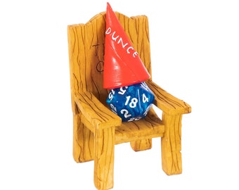 DND Dice Jail. Dungeons and Dragons Time Out Chair and Dunce Hat for all D&D Dice. Punish Bad Dice in our Chair Of Shame Accessory Gift.