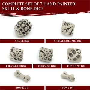 DND Dice Set 7 Polyhedral Skull / Bone RPG Dice Cool and Unique D20, D12, %D10, D10, D8, D6, D4. Dungeons and Dragons, Warhammer, D&D image 4