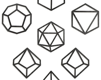 DND Decor - 7 Piece Wooden Dice Outline Wall Decoration - Dungeons and Dragons Artwork / Poster - RPG Home Accessories Gift - D&D Canvas Art