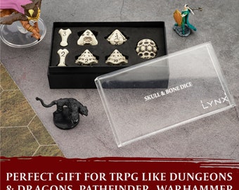 Set De 7 Dados De Rol Calavera Y Huesos – D20, D12, D10, D8, D6, D4 En Amarillo Hueso Antiguo – Perfecto Para D&D, Warhammer Y Más