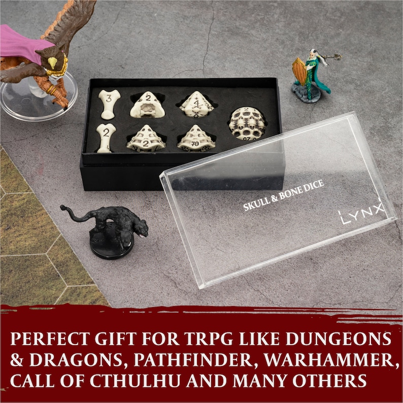 DND Dice Set 7 Polyhedral Skull / Bone RPG Dice Cool and Unique D20, D12, %D10, D10, D8, D6, D4. Dungeons and Dragons, Warhammer, D&D image 3