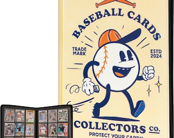Baseball Card Binder - 9 Pocket Album /w Zipper - 360 Side Loading Sleeves Book for Baseball Trading Cards - 3D PU Leather /w Vintage Design