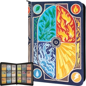 3D Kartenbinder für Pokemon - Atemberaubendes 3D Element Design in PU-Leder Album mit Reißverschluss - Beinhaltet 9 Pocket Seiten für 360 Karten.