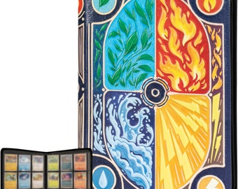 3D Card Binder for Pokemon - Stunning 3D Raised Elemental Design in PU Leather Album with Zipper - Includes 9 Pocket Pages for 360 Cards.