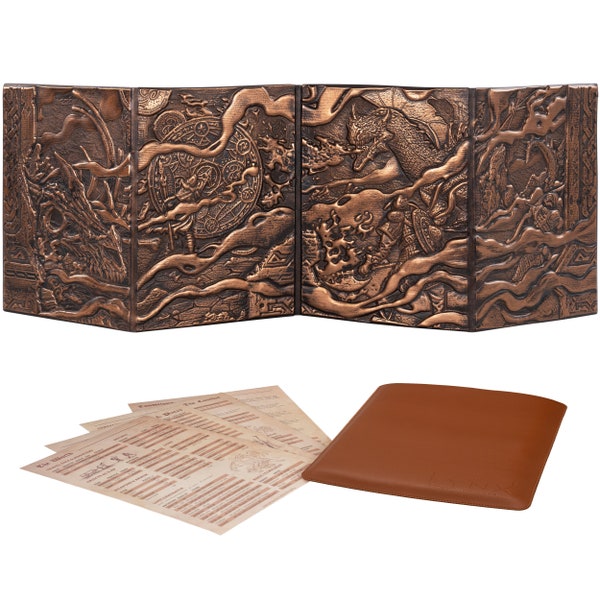 DND DM Screen 5e - D&D Dungeon Master Screen 3D Faux Leather w Customizable Inserts - Dungeons and Dragons GM / Game Master Accessories Gift