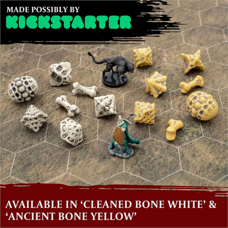 DND Dice Set 7 Polyhedral Skull / Bone RPG Dice Cool and Unique D20, D12, %D10, D10, D8, D6, D4. Dungeons and Dragons, Warhammer, D&D image 2