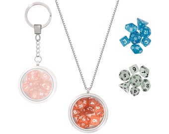 DND Dice Set Locket/Keychain - 3 Mini Dice Sets Included. Perfect RPG/Dungeons and Dragons/D&D Accessories Gifts. 7 Tiny/Micro Dice Per Set