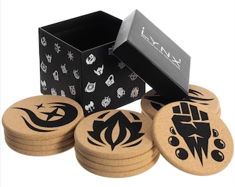 Cork DND Coasters - Set of 12 Class +1 DM Icon - Great Dungeons and Dragons Accessories Gift for D&D Players / GM, Table Decoration, Drinks.