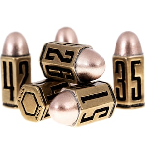 Bullet Metal Dice Set - Six Brass D6 Dice - Great For DND, Wargames, Role Playing, D&D. Top RPG / Dungeons and Dragons Accessories Gift