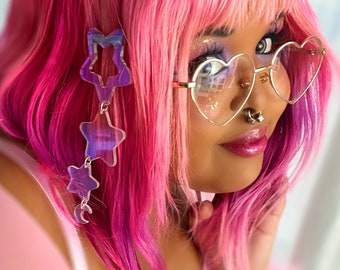 Iridescent Star Hairclip: Dangle Star Charm
