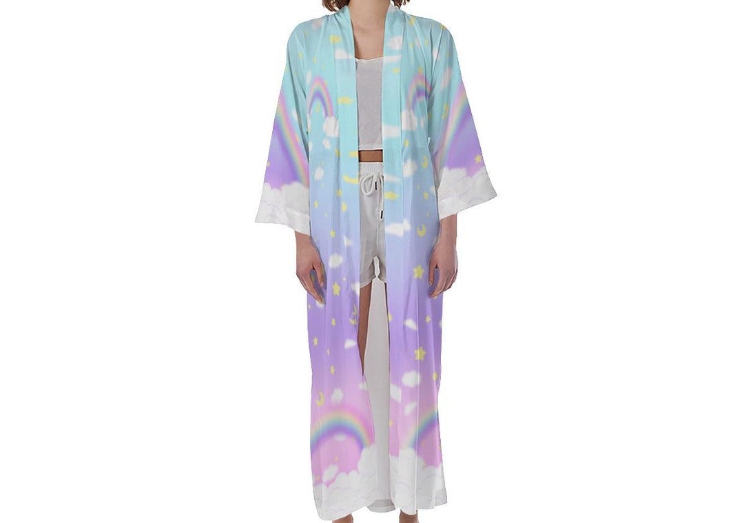 Rainbow Rbe Gradient Sky Rainbow Long Satin Kimono Robe - Etsy