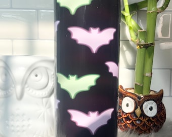 Bat tumbler, pink bat tumbler, pastel goth tumbler,  Halloween tumbler, gift for bat lovers,