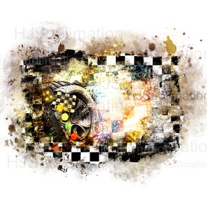 Drag Racing Steering Wheel PNG / Checkered Flag Sublimation Design / Grunge Race Car Graphic / Motorsport Digital Art