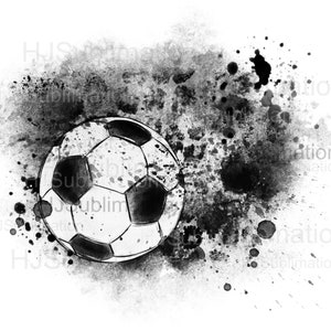 Ballon de soccer grunge PNG / Design par sublimation de football en détresse / Graphique de sport noir et blanc / Téléchargement numérique