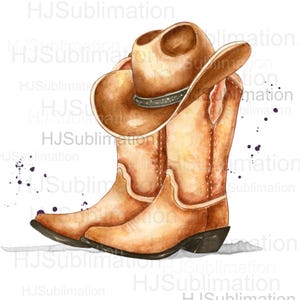 Chapeau de bottes de cowboy peint à la main, sublimation western, art PNG