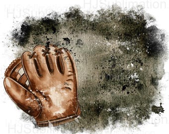 Baseball Glove Sublimation Design PNG, Vintage Sports Grunge Background, Distressed Baseball Mitt Clipart Digital Download
