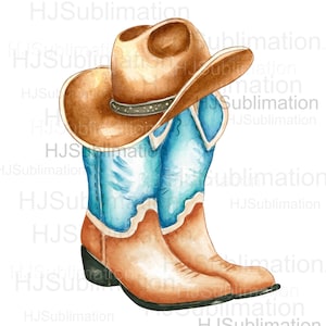 Chapeau de bottes de cowboy peint à la main, sublimation western PNG