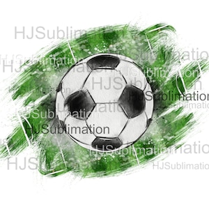 Balón de fútbol de acuarela PNG / Diseño de sublimación de trazo de pintura verde / Gráfico del día del partido de fútbol / Descarga digital para fanáticos de los deportes