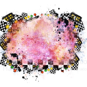 Abstrakter Renntag Hintergrund PNG / Pink & Orange Grunge mit karierten Akzenten / Motorsport Sublimationsdesign / Digital Download