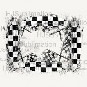 May include: Black and white chequered flag design with a grunge effect. The flag is in the shape of a star with the points of the star pointing outwards. The background is white.