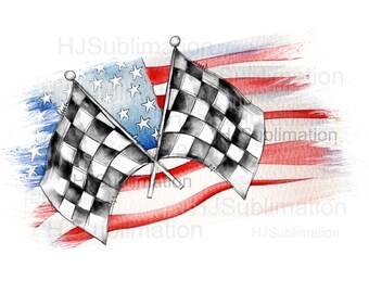 American Flag Racing Sublimation PNG | Checkered Flags Digital Design