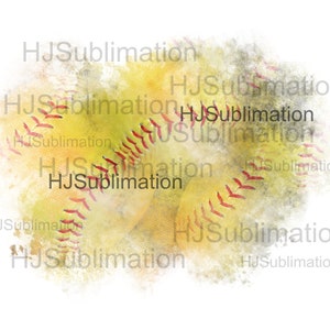 Softbalsublimatieontwerp | Gele grungesoftbal met rode steken | Digitale download voor knutselen, afdrukken en sportprojecten