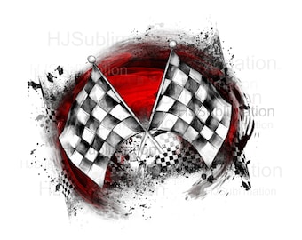Checkered Flags Sublimation PNG | Racing Grunge Design with Splatter Effect for Digital Printing and Custom Projects