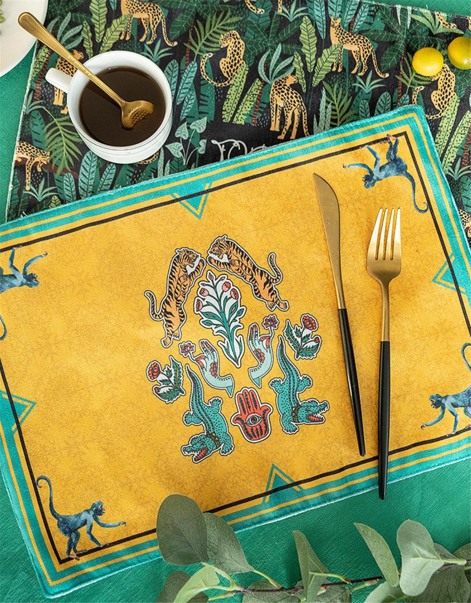 Fabric rectangle placemats tropical plants print placemats Etsy