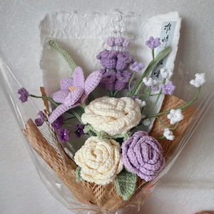 Lavender color FLOWER bouquet pattern G. 6 in 1. Daisy, rose, tulip PDF crochet pattern. Easy crochet, diy crafts. Wedding and graduation