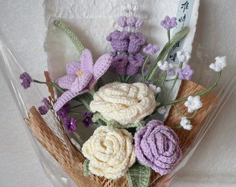 Lavender color FLOWER bouquet pattern G. 6 in 1. Daisy, rose, tulip PDF crochet pattern. Easy crochet, diy crafts. Wedding and graduation