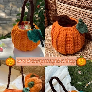 EASY Halloween pumpkin bucket crochet pattern. Trick or treat candy crochet bag. Instant download