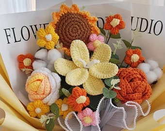 BUNDLE 12 in 1 EASY crochet flower bouquet patterns. Rose, Tulips, orchids, sunflower. Mother day gift.