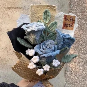 初心者向けのかぎ針編みのバラのパターン D 花束。PDF かぎ針編みパターン。簡単なかぎ針編み、DIY クラフト。母の日のギフトに美しい花