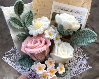 FLOWER bouquet pattern C for beginners. 6 in 1. Daisy, rose, tulip PDF crochet pattern. Easy crochet, diy crafts. Wedding and graduation