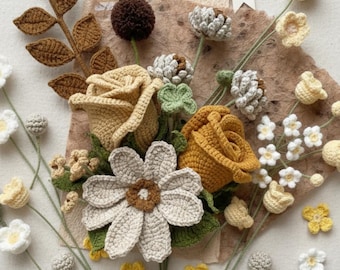 13 Crochet amigurumi Flowers pattern P PDF – Narcissus, Clover, Dandelion, Cotton, Pine Cone