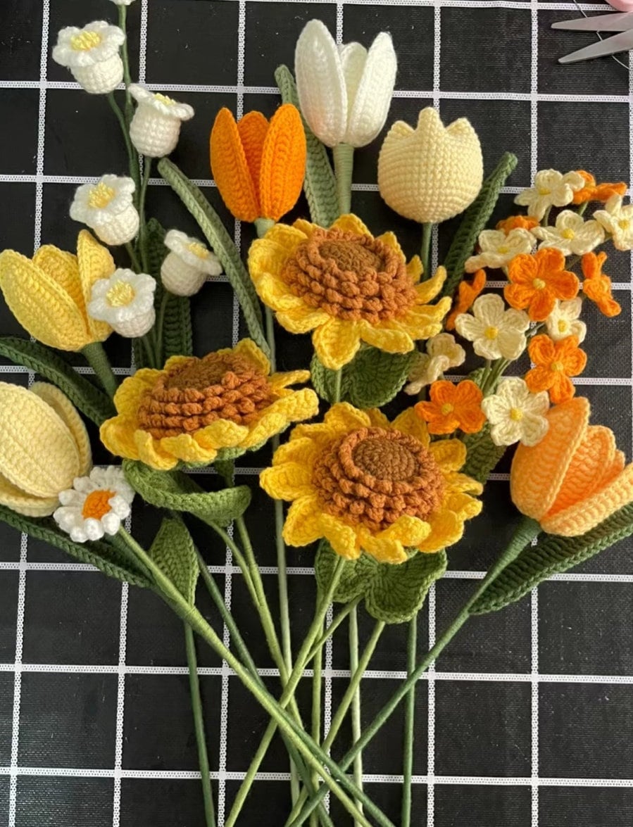 Kit De Crochet Pour Débutants – Bouquet De Marguerites En Laine Acrylique Avec Tutoriel Vidéo Et Outils