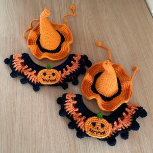 Hund- och katt-halsband för halloween – Häxhatt och pumpahalsband – Virkmönster (PDF-nedladdning)