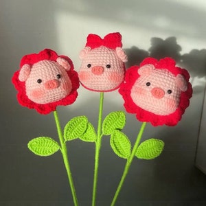 3 in 1 EASY crochet pattern for beginners. Cute flower animal (pig, bunny and bear) Amigurumi. Father's day gift for him