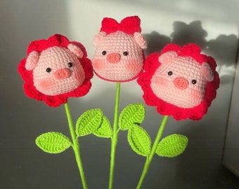 Amigurumi Flower Animal Crochet Pattern: Pig, Bunny, Bear (PDF Pattern)