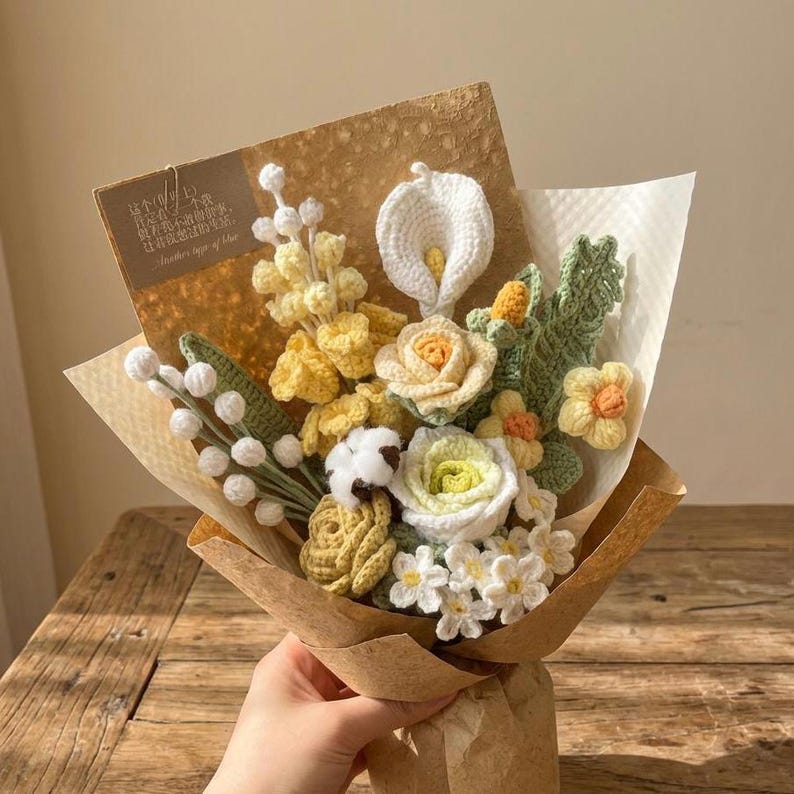 Bouquet de fleurs au crochet, motif P - Cadeau pour maman au crochet 11 en 1 Débutant intermédiaire - Instructions faciles, étape par étape, PDF imprimable image 4