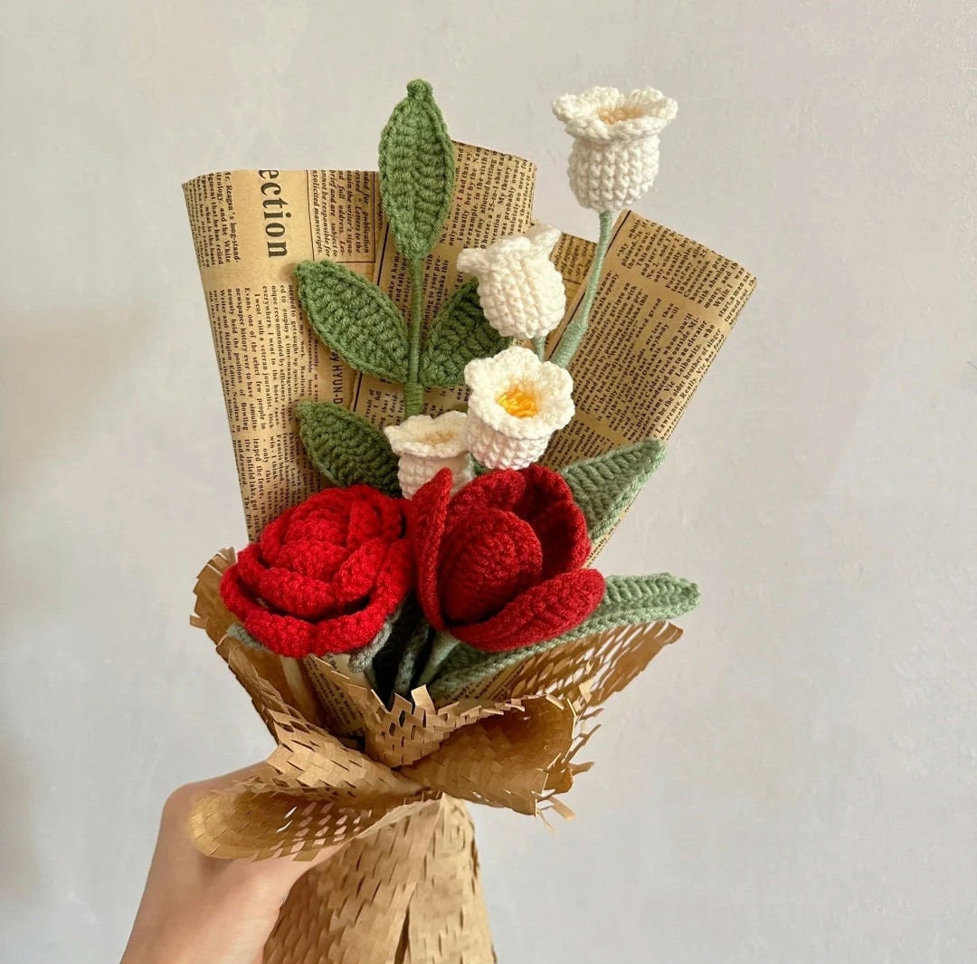 Kit De Crochet Débutant - Bouquet De Fleurs Artificielles (roses/tulipes) - Avec Tutoriel Vidéo Et Tout Le Matériel - Cadeau Créatif