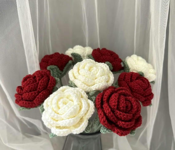 WCQQ Bouquet di Fiori Fatti A Mano all'Uncinetto, Fiori di Rosa Fatti A Mano all'Uncinetto, per La Decorazione di Nozze della Festa in Giardino di