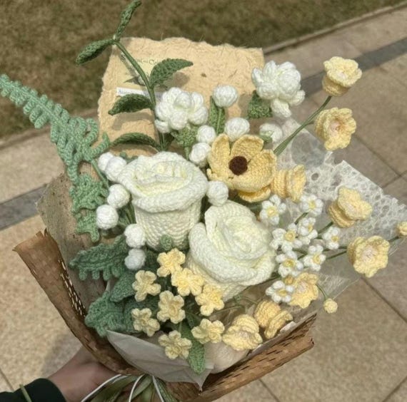 9-in-1 フラワーブーケ M かぎ針編みパターン PDF – ジャスミン、シダ