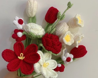 FLOWER bouquet pattern B for beginners. 7 in 1. rose, tulip PDF crochet pattern. Easy crochet, diy crafts. Christmas bouquet