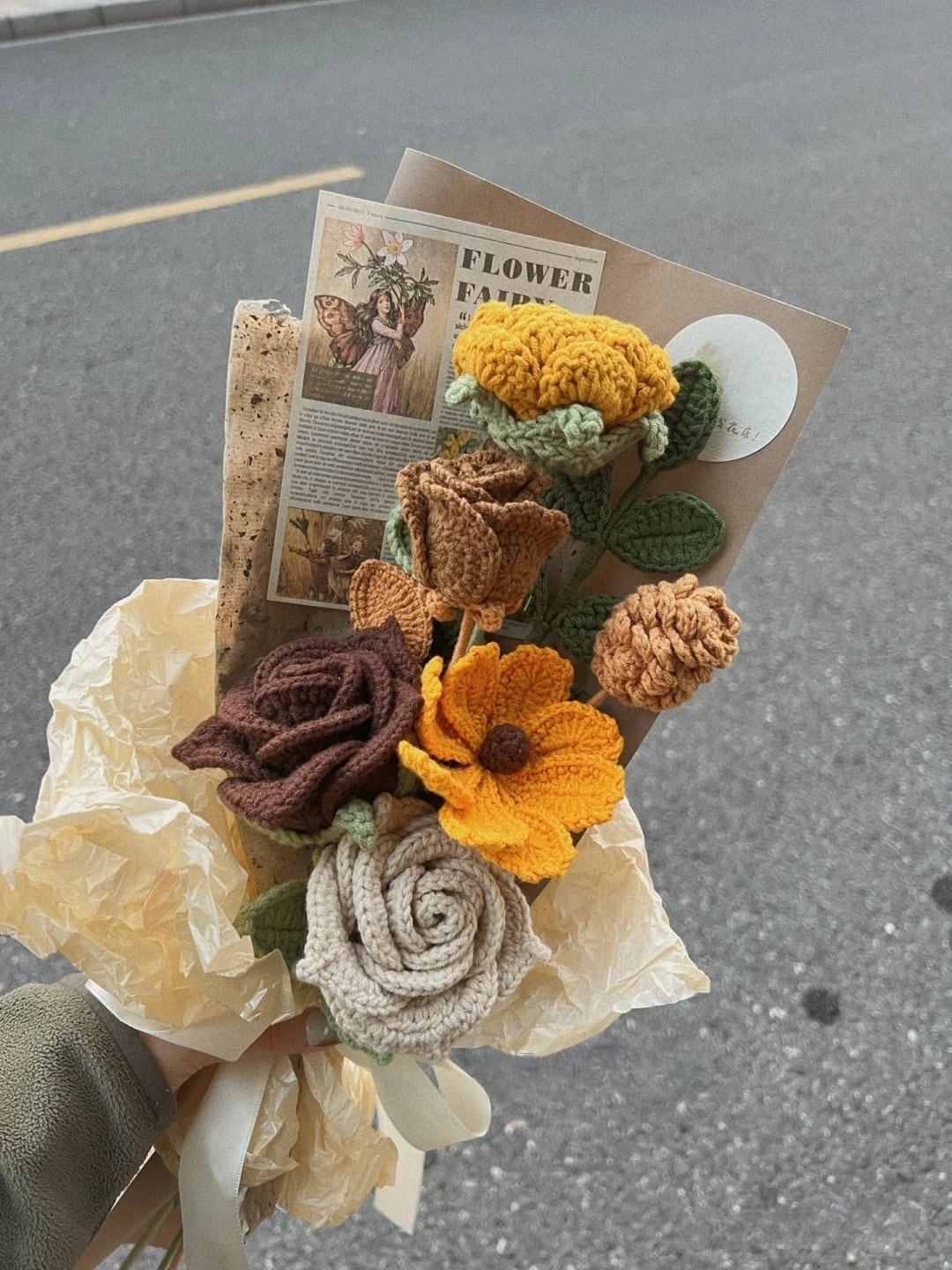 Crochet Flower Bouquet Pattern: Roses, Cosmo, Pine Cone (PDF