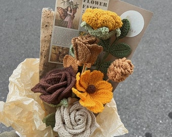Crochet Flower Bouquet Pattern: Roses, Cosmo, Pine Cone (PDF Download)