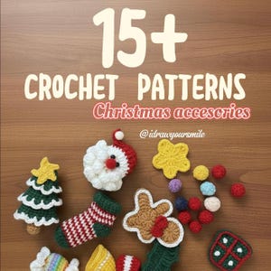 15 in 1 Christmas BUNDLE accesories and ornaments crochet PATTERN, candle cane keychain, Santa claus key charm, mistletoe hairpin