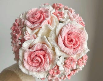 Patrón de ramo de novia de crochet: Rosa tailandesa y margarita (Descarga PDF)