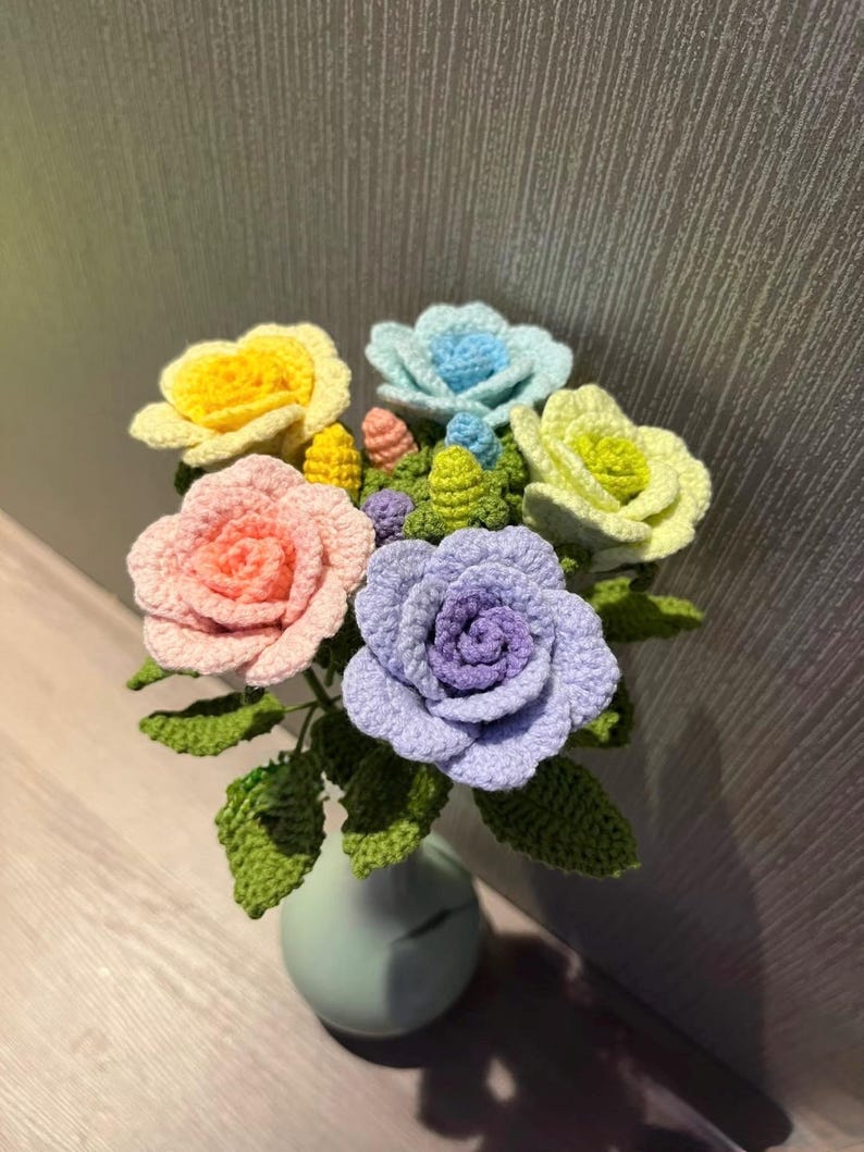 Bouquet de fleurs au crochet, motif P - Cadeau pour maman au crochet 11 en 1 Débutant intermédiaire - Instructions faciles, étape par étape, PDF imprimable image 8
